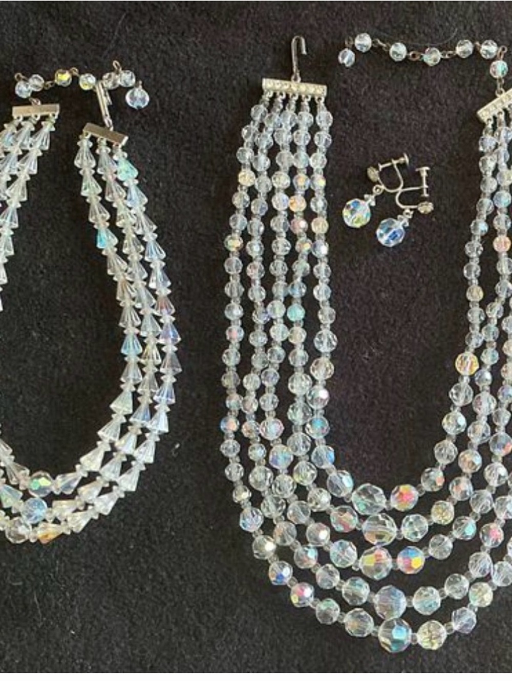 50s style crystal Multi-Strand Necklace and Earrings Set - Clear